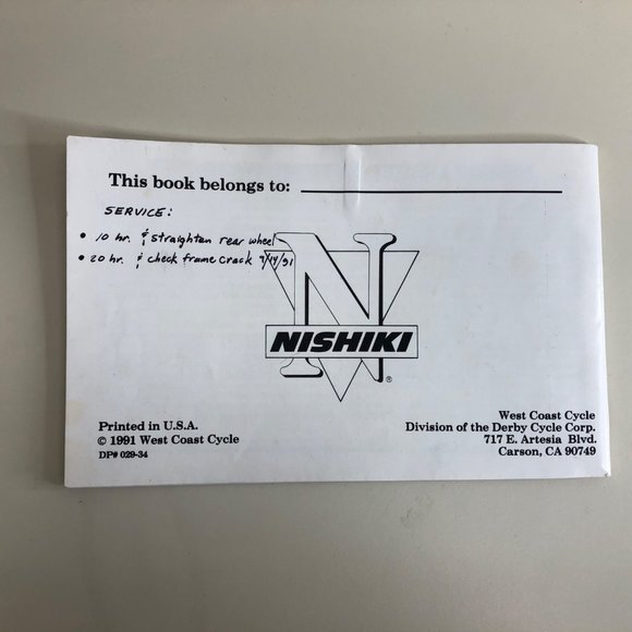 1991 Nishiki Standard Chainstay Mountain Bike Owners Manual Ephemera Movie Prop - Picture 2 of 10